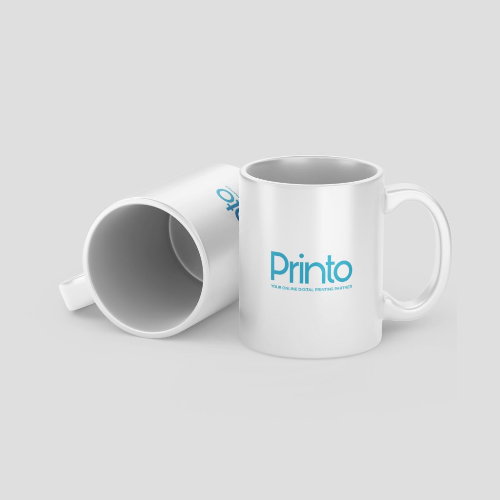 Custom printed glossy ceramic cup with logo for corporate gifts in Dubai