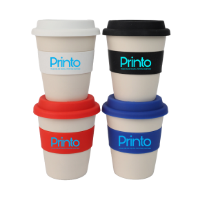 Eco-friendly wheat straw silicon lid tumbler printed with Printo logo in Dubai