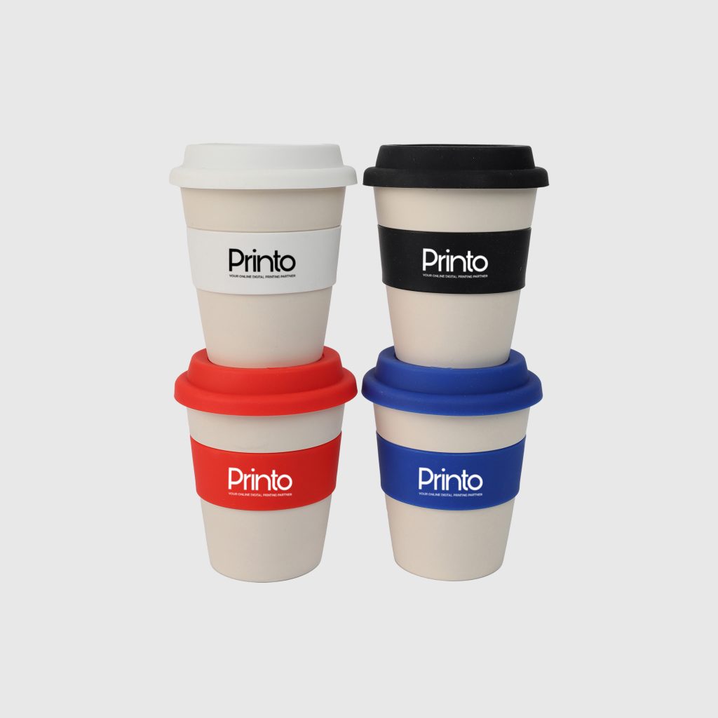 Eco-friendly wheat straw silicon lid tumbler printed with Printo logo in Dubai