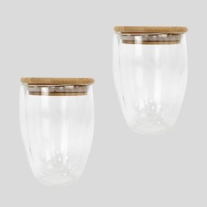 Custom glass mug with bamboo lid Dubai