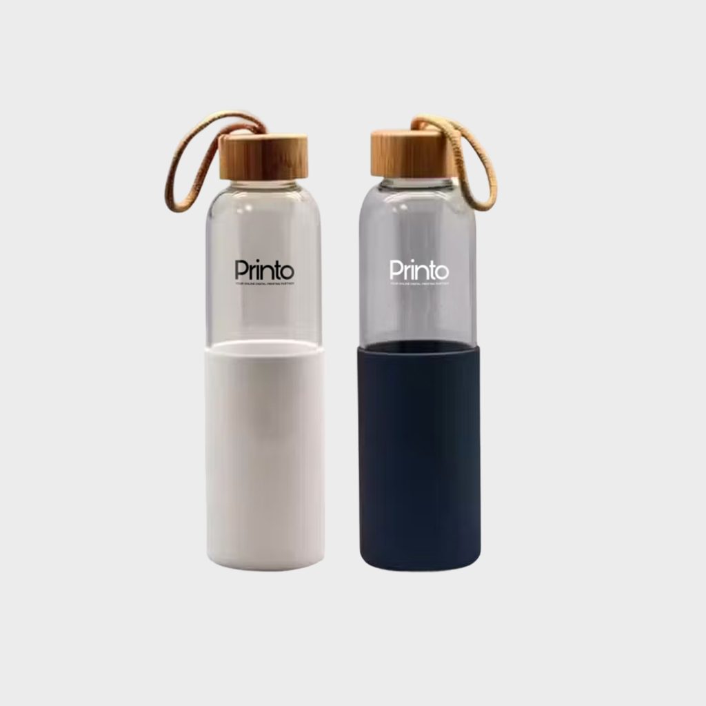 Custom glass water bottle Dubai with silicone sleeve