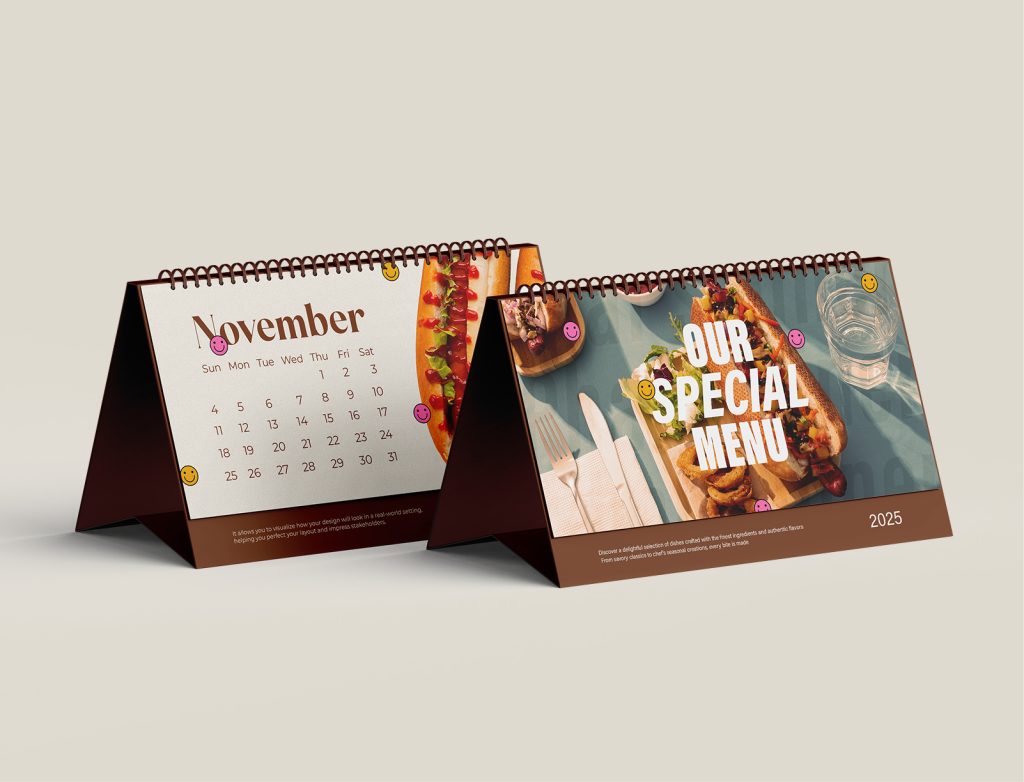 Desk calendar printing in Dubai by Printo UAE — custom photo and logo