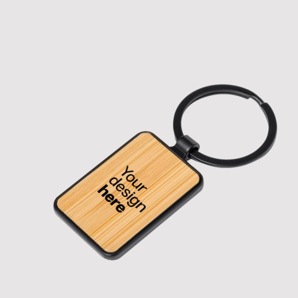 Rectangle bamboo keychain Dubai with logo printing