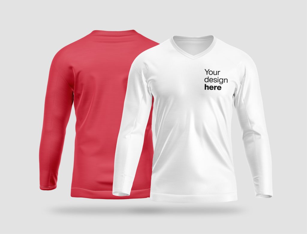 Long sleeve V-neck T-shirt printing in Dubai with company logo