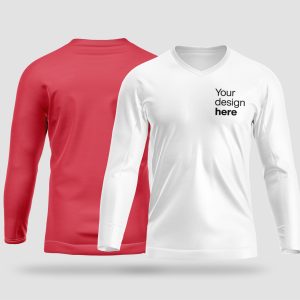 Long sleeve V-neck T-shirt printing in Dubai with company logo